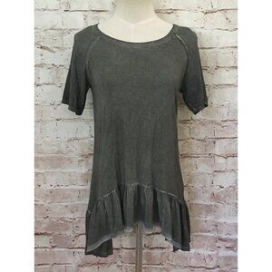 Dantelle Womens Small Tunic Top Gray Ruffled Hem Short Sleeves Jersey Knit NEW
